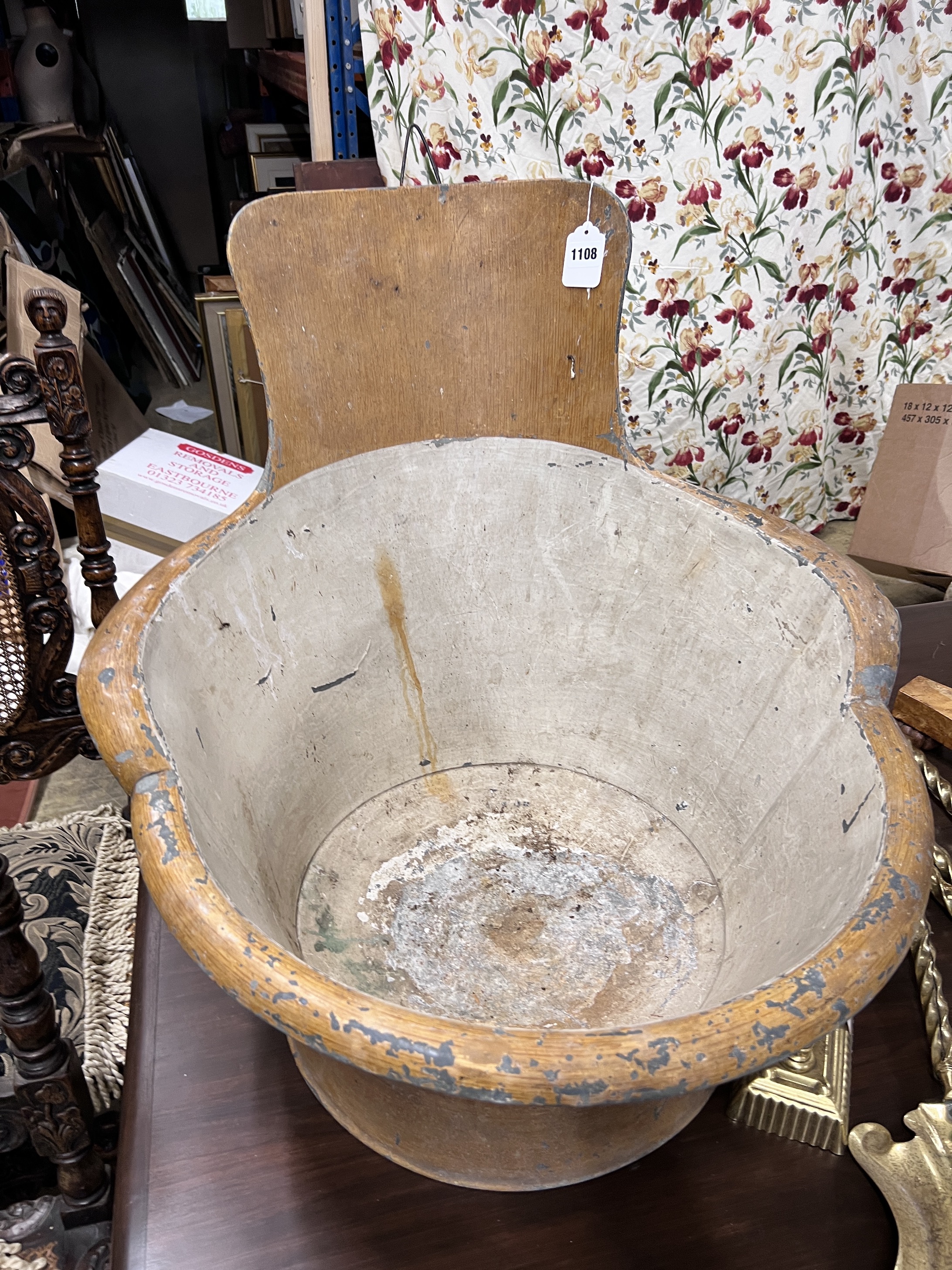 A 19th century French painted tin bath tub, width 64cm
